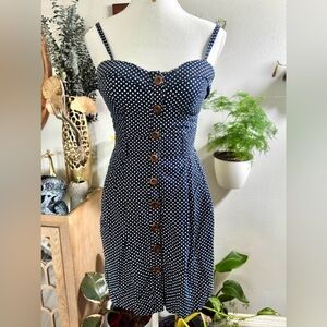 Poetry Navy & White Polka Dot Button Front Sundress – Size S